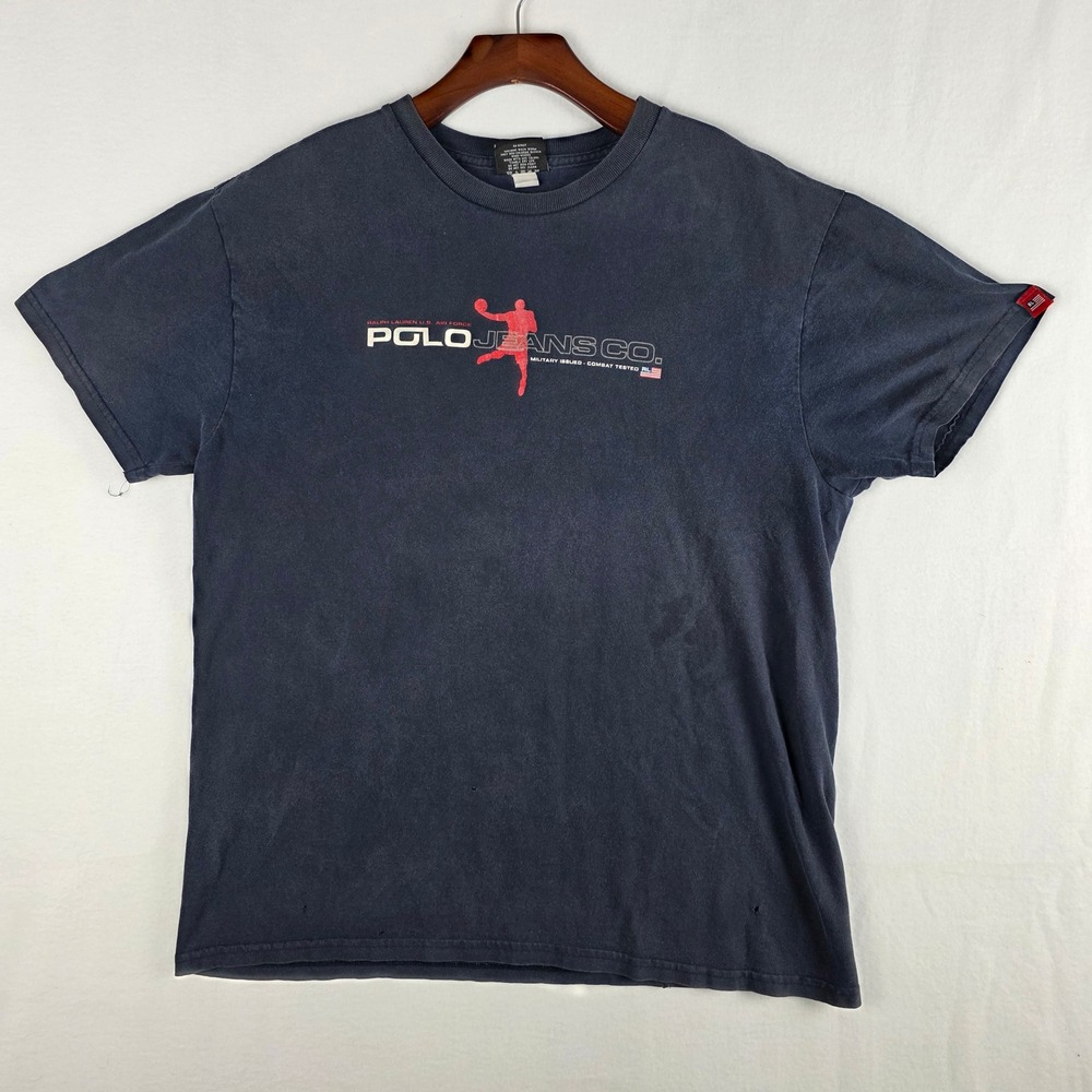 Polo Jeans Co. Men's Vintage Basketball Graphic T-Shirt Navy Blue Size L